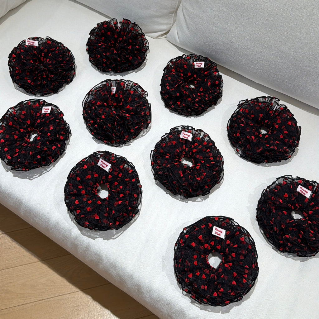 Heart Tulle Fluffy Scrunchie
