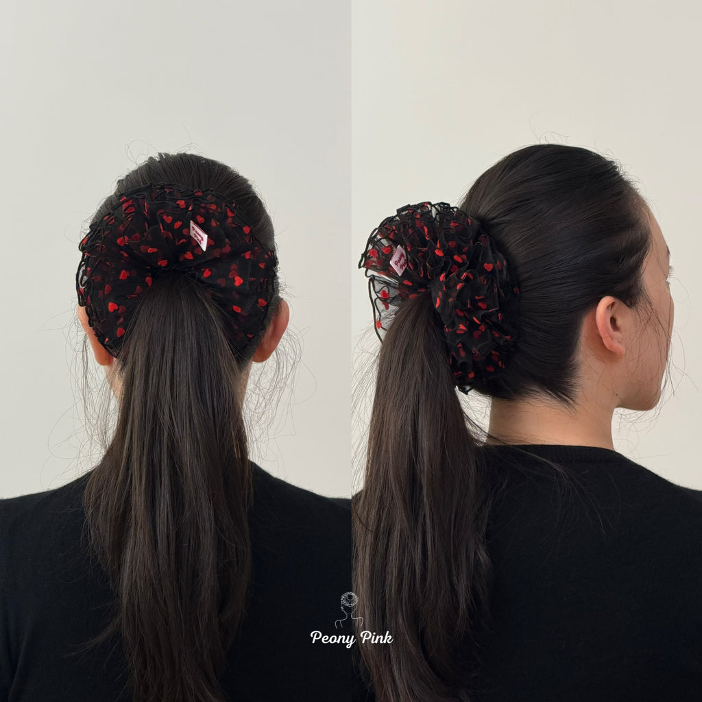 Heart Tulle Fluffy Scrunchie
